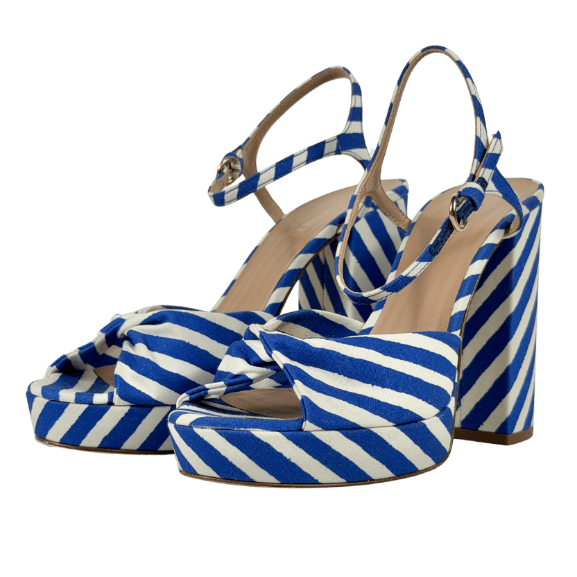 LK Bennett Blue Amanda Striped Woven Platform Sandal UK 5 EU 38