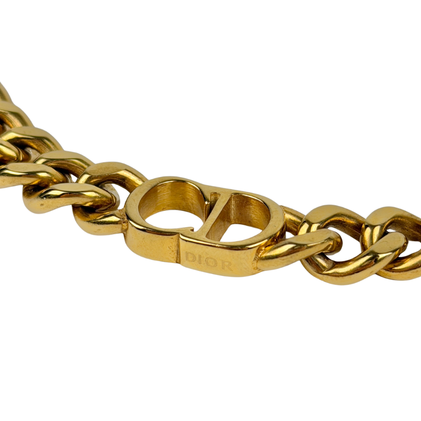 DIOR Vintage Yellow Gold Cd Logo Choker Necklace One Size