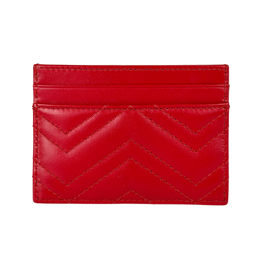 GUCCI Red/ Gold  Quilted Chevron Nappa Leather GG Marmont Card Case