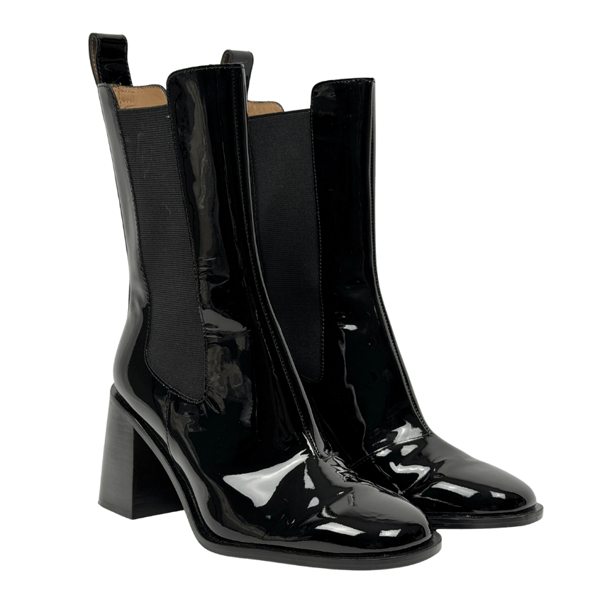 & Other Stories Black Patent Heeled Leather Chelsea Boots UK 5 EU 38 👠