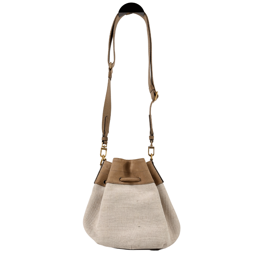 Donna Karan Beige Weekend Canvas Bucket Bag