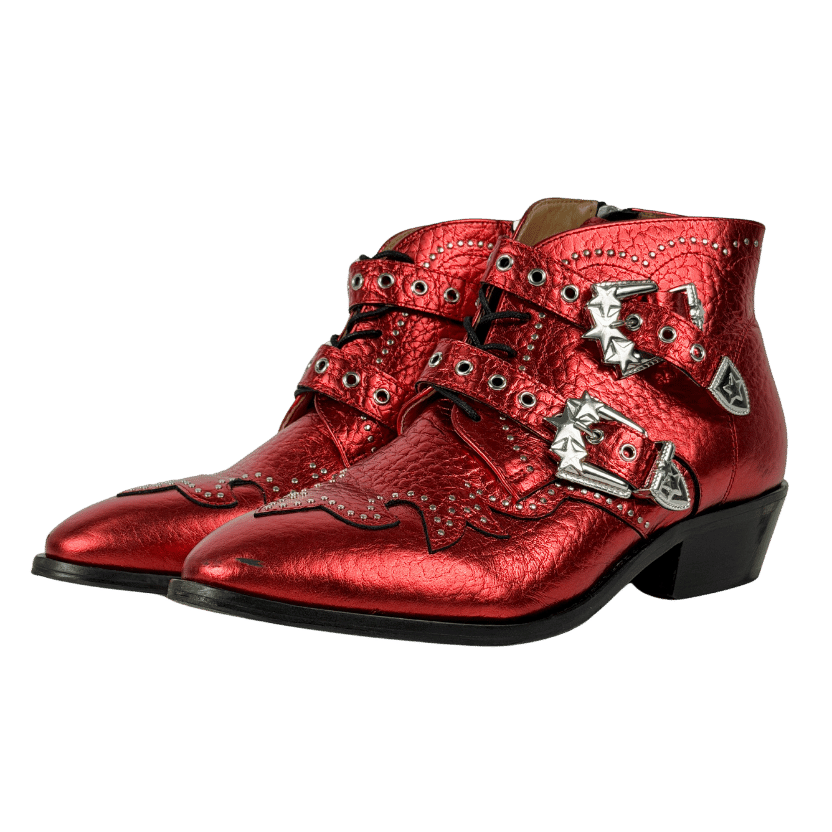 air and grace Red Starlight Leather Ankle Boots UK 9 EU 42