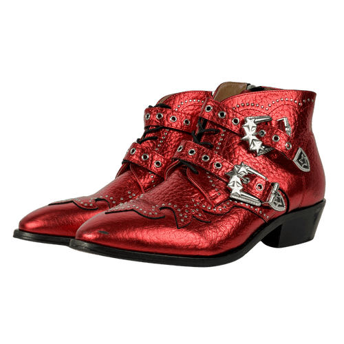 AIR & GRACE Boots - Red Starlight Leather Ankle UK 9 EU 42