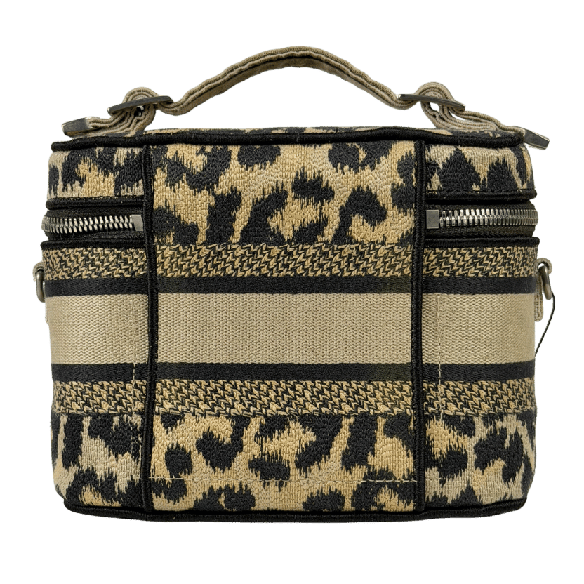 DIOR Beige Mizza Embroidered Canvas Travel Vanity Bag In Leopard Print