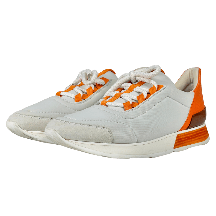 HERMES Miles White / Orange Leather And Neoprene Low Top Sneakers UK 5.5 EU 38.5
