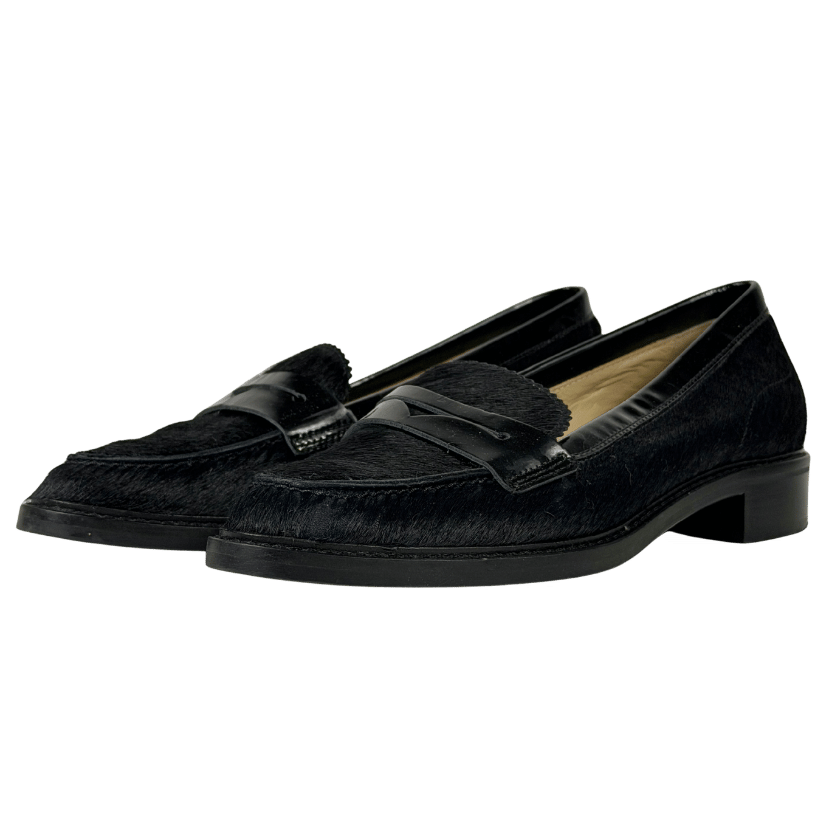 HOBBS Black Patent Leather And Calf Hair Loafers UK 5 EU 38 👠
