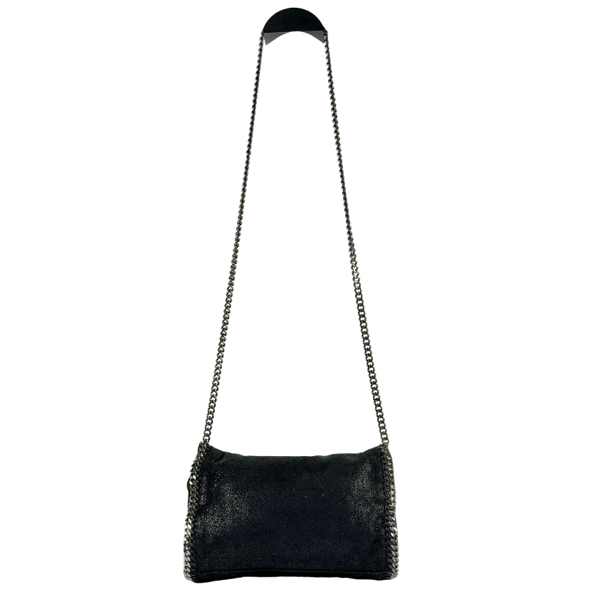 Stella McCartney The Falabella Mini Vegetarian Textured-leather Shoulder Bag - Black / Silver