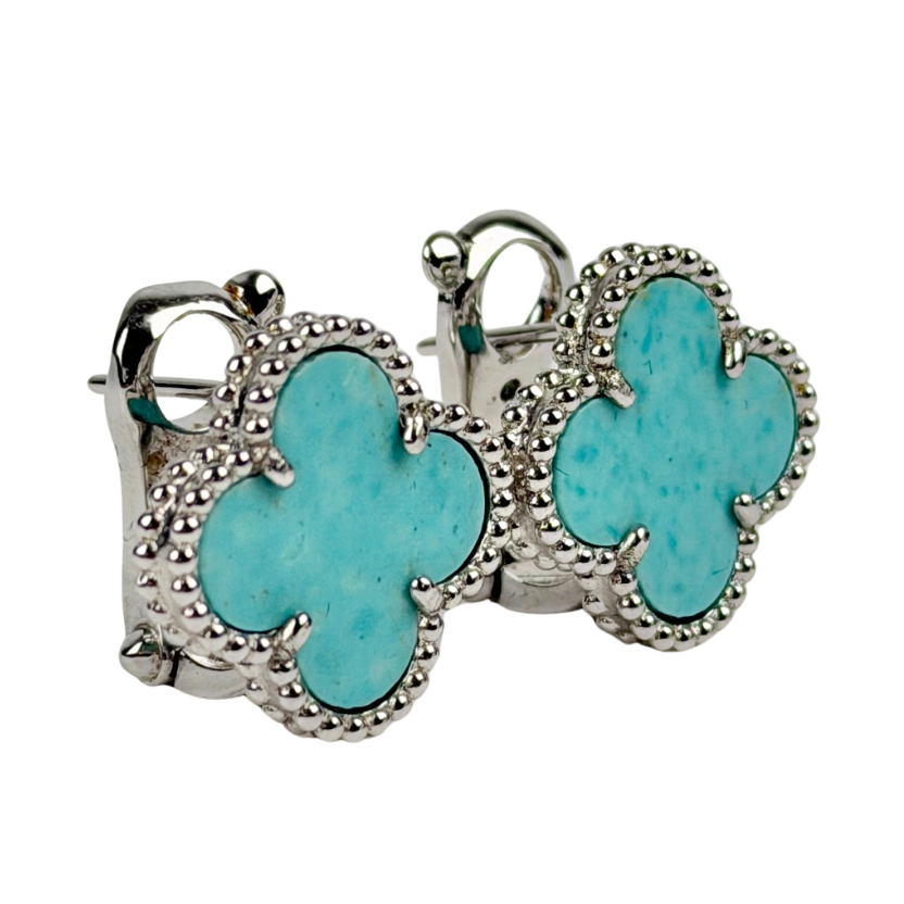 Van Cleef & Arpels Blue Vintage Alhambra Earrings - Turquoise & 18k White Gold 750 JE668174 One Size