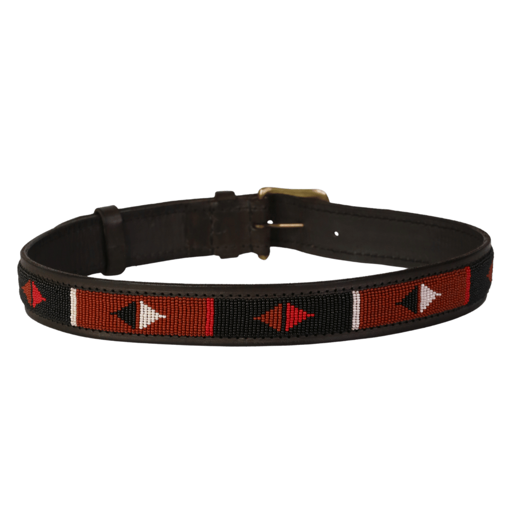 GAUCHO Brown Kenyan Beaded Leather Belt UK S