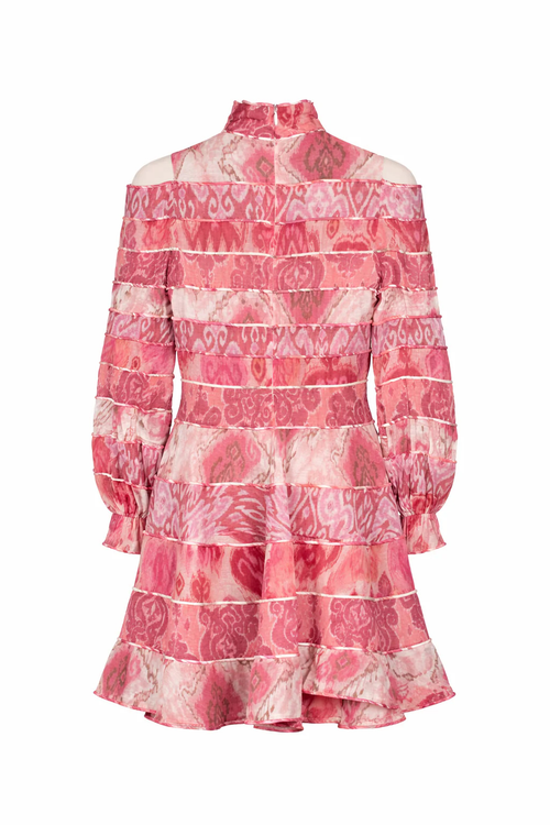 Zimmermann Pink Wavelength Spliced Linen Mini Dress Sz0 UK 6
