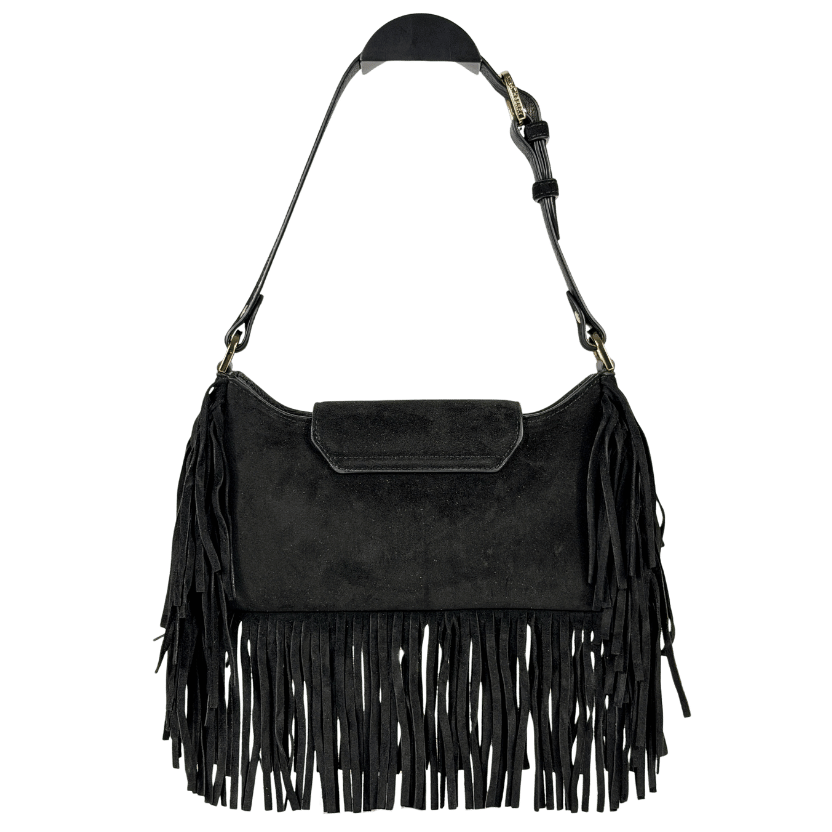 STRATHBERRY X Cinq A Sept Black Suede Leather Multrees Omni Zipped Fringed Bag
