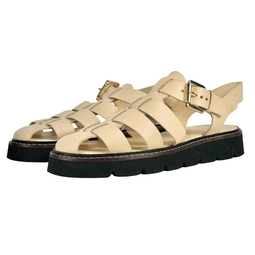 WYSE LONDON Cream Leather Darcie Fisherman Sandals UK 4 EU 37