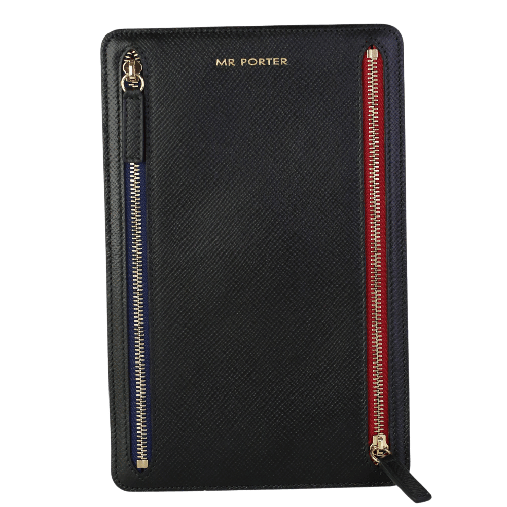 Smythson X Mr Porter Black Leather Multi-zip Travel Currency Case