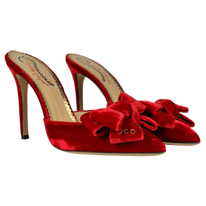 CHARLOTTE OLYMPIA Rose Red Velvet High Heel Bow Mules UK 5 EU 38