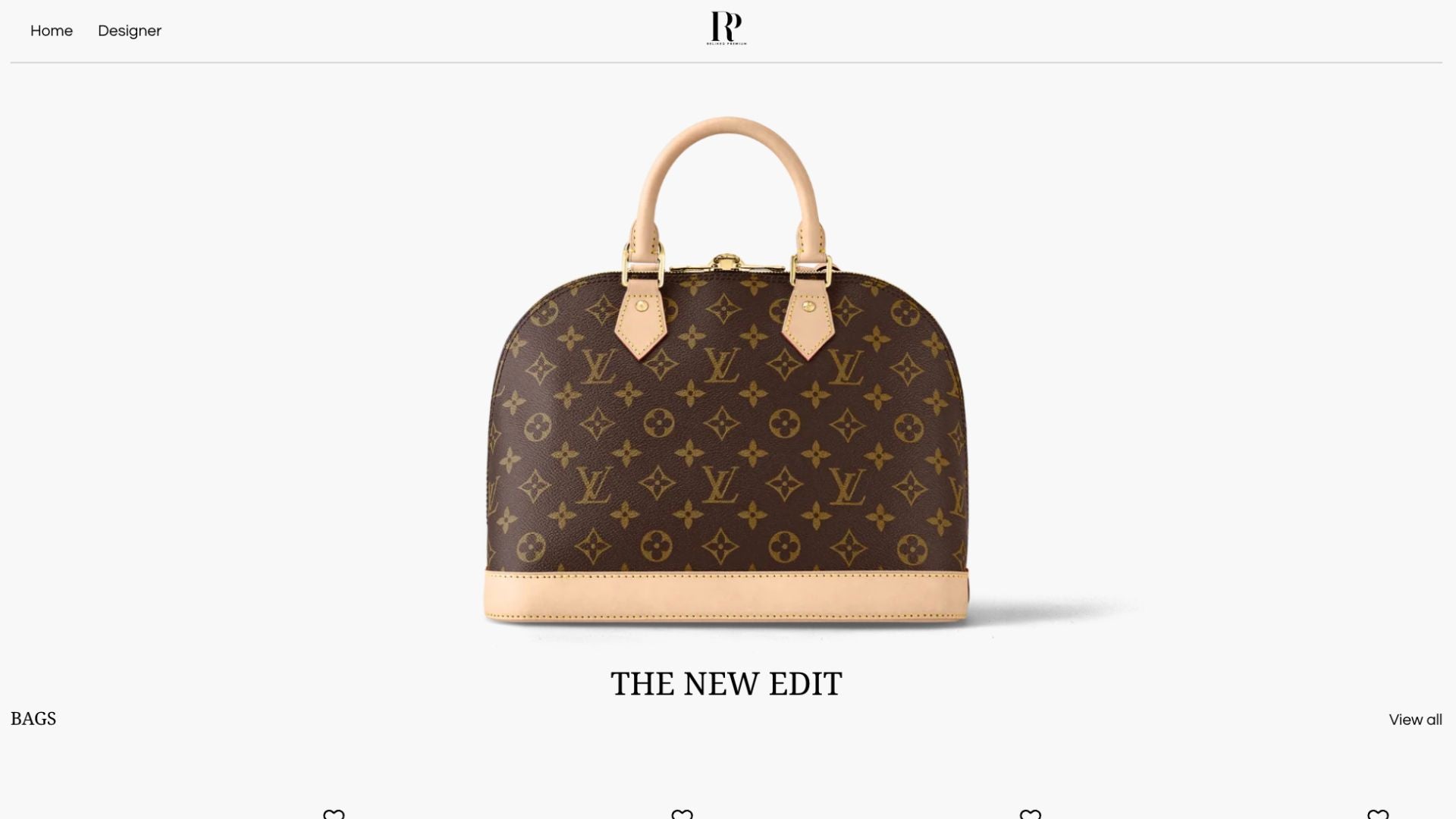 Designer handbag with monogram pattern on a white background