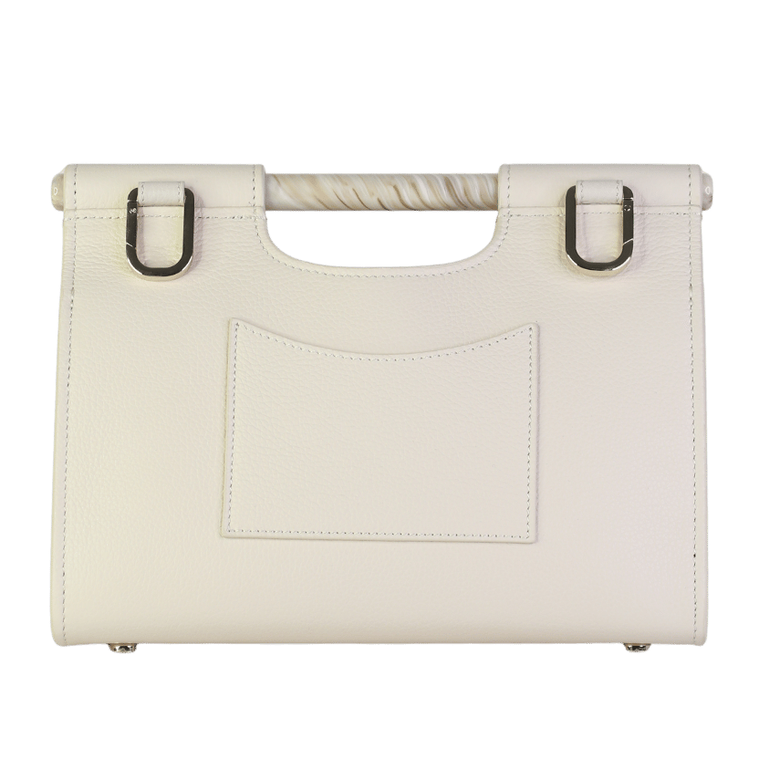 BOBBIES PARIS Cream Grand Ancône Luxury Leather Structured Handle Bag With Shoulder Strap - Foam