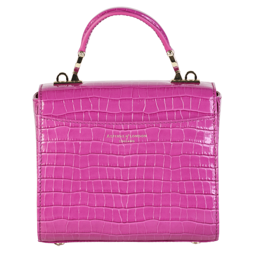 Aspinal Of London Pink Croc Embossed Mini Top Handle Mayfair Bag  with chain strap