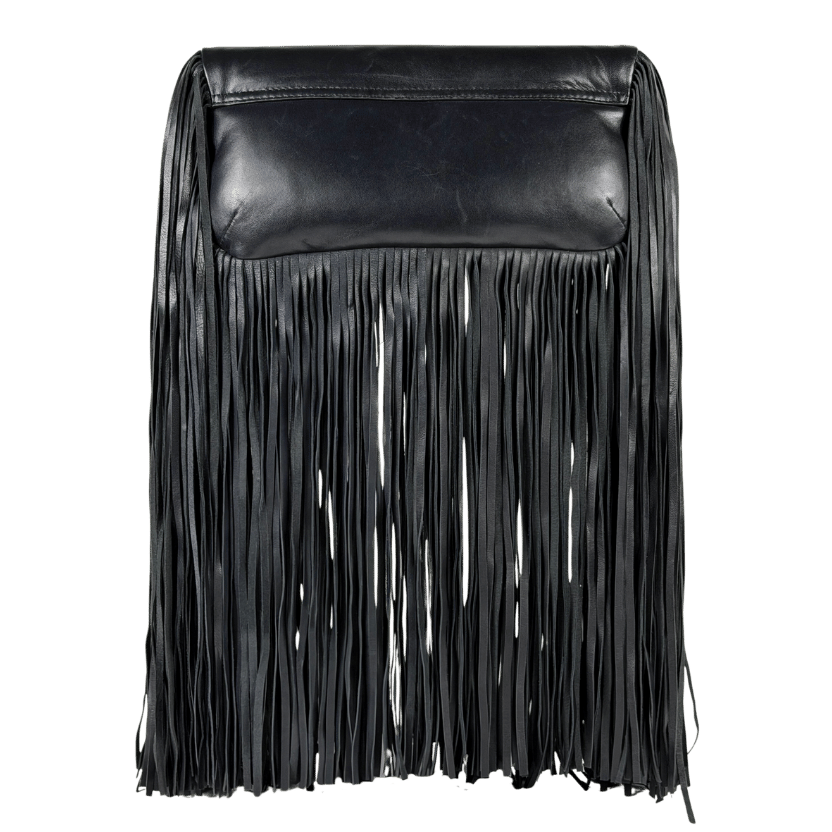 MANGO EXCLUSIVE Black Real Leather Drape Fringe Bag