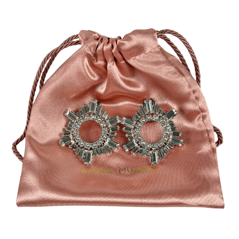 AMINA MUADDI Iconic Mini Begum Earrings White Crystals With Silver Base One Size
