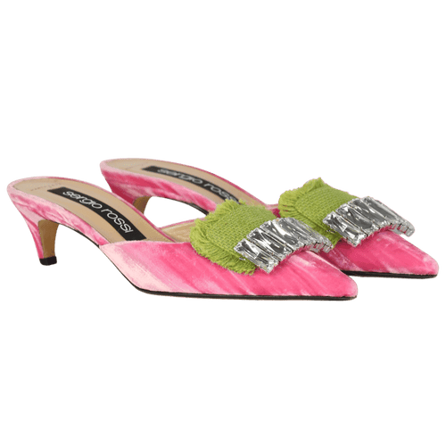 Sergio Rossi X Marta Ferri Pink Velvet Embellished Mules UK 6 EU 39 👠