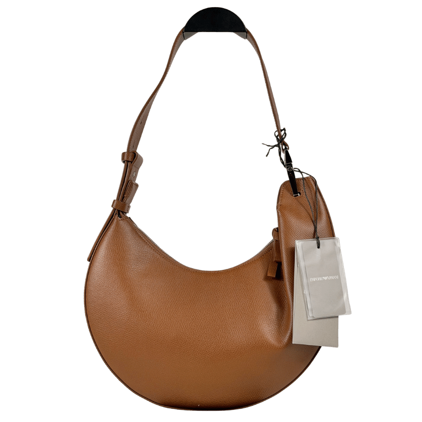 EMPORIO ARMANI 24/7 Mini Handbag In Tan Brown Grained Cow Leather Lion One Size