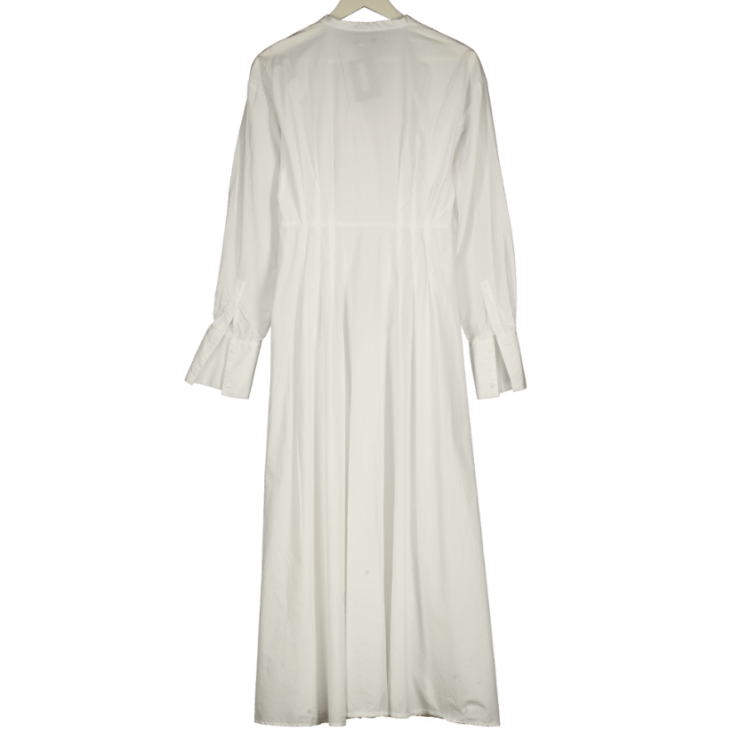 Beare Park White Pleated Cotton-poplin Maxi Shirt Dress UK 10
