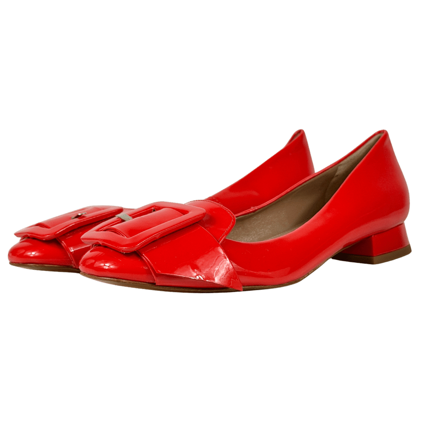WHISTLES Red Patent Leater Buckle Detail Shoes UK 5 EU 38 👠