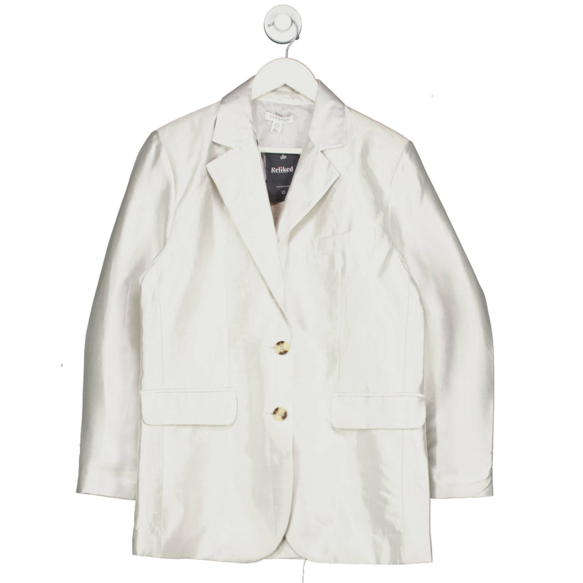 Topshop Metallic Satin Linen Blend Blazer In Silver UK 12