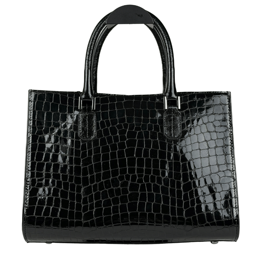 Russell & Bromley Black Patent Croc Leather Tote Bag With Inner Pouch & Crossbody Strap One