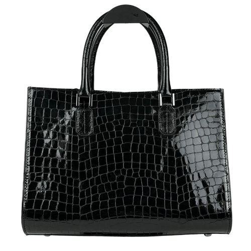 Russell & Bromley Black Patent Croc Leather Tote Bag With Inner Pouch & Crossbody Strap One Size