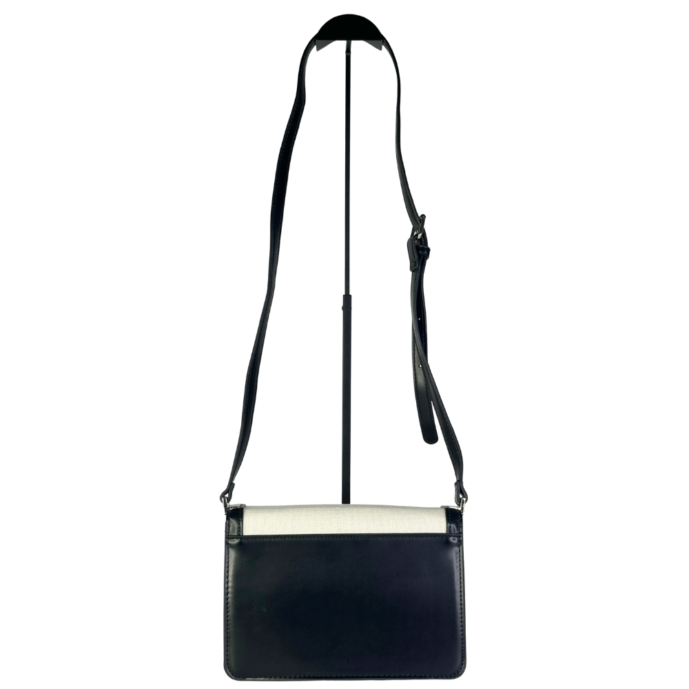 New Look Black / Ivory Faux Leather & Canvas Box Shoulder Bag With Gold Hardware One Size