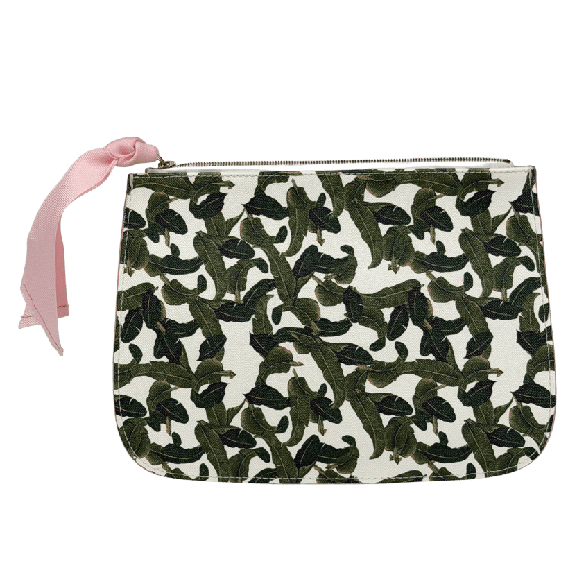 BEVERLY HILLS HOTEL Green Leather Zipped Pouch Bag One Size