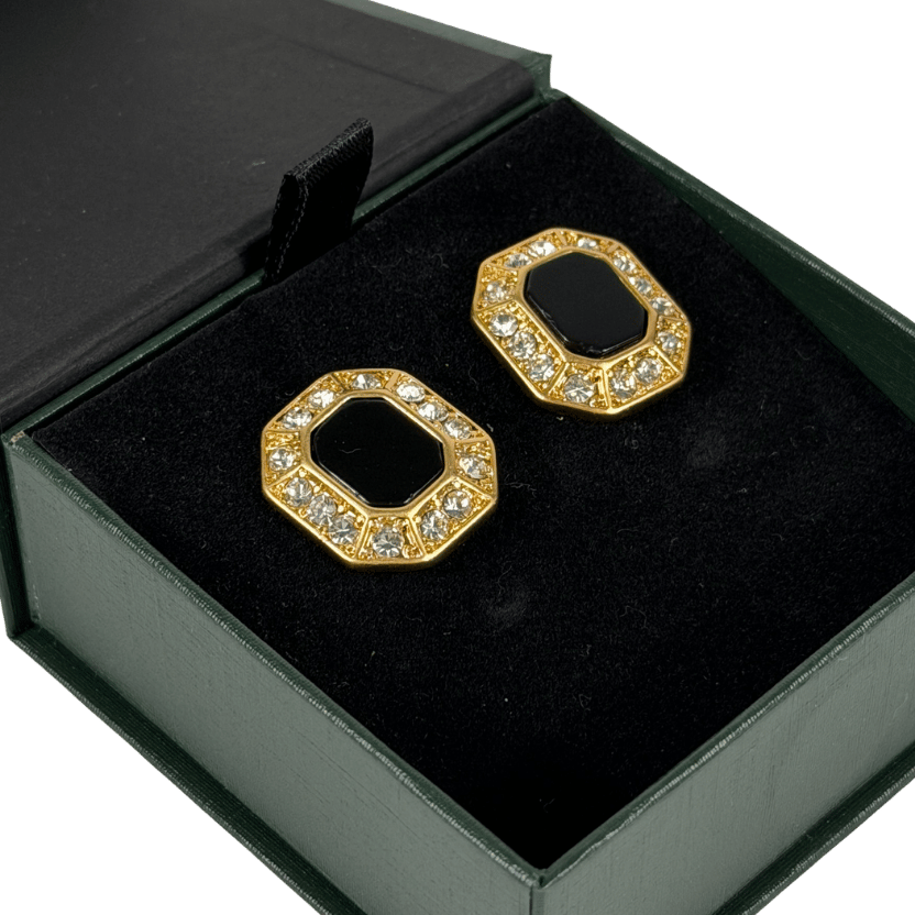 HOLLAND COOPER Luxury Clip On Earrings Onyx Black  / Yellow Gold