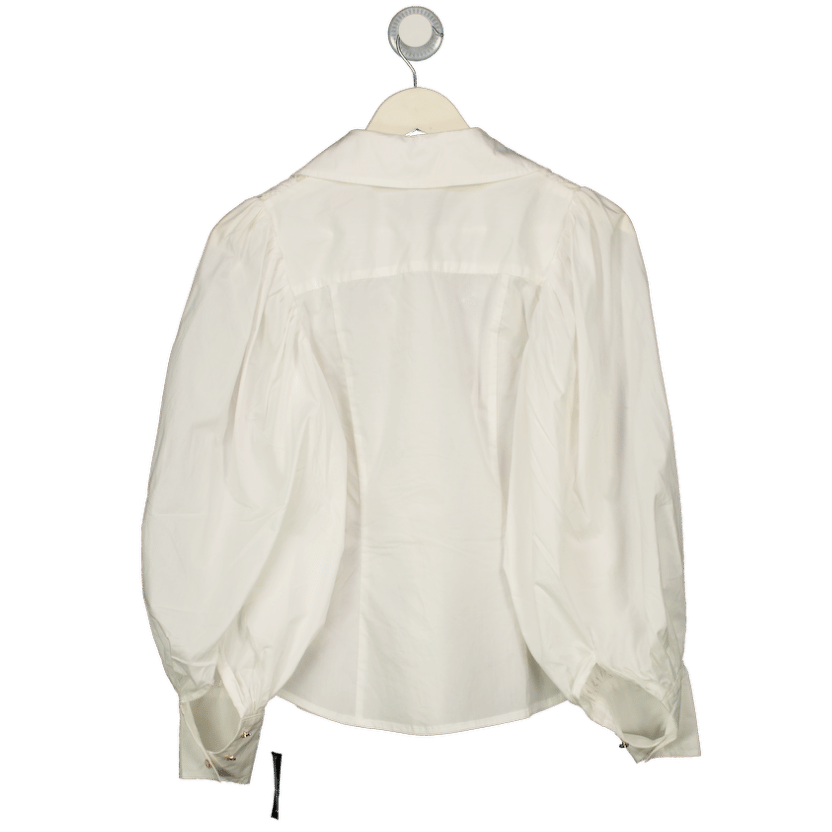 Karen Millen White Poplin Cutwork Ruffle Trim Balloon Sleeve Woven Shirt UK 6