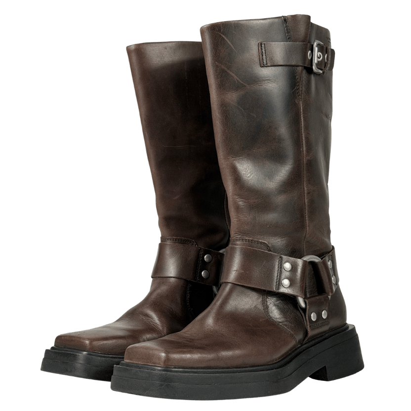 VAGABOND SHOEMAKERS Brown Buckle-strap Square-toe Boots UK 4 EU 37 👠