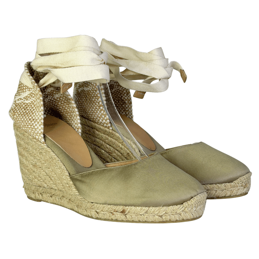 Castaner Beige Satin Wedge Heel Sandals UK 5 EU 38 👠