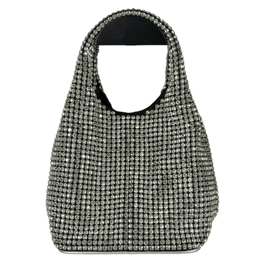 GIARITE Black Brilly - Silver Crystal Embellished Bag With Crossbody Chain