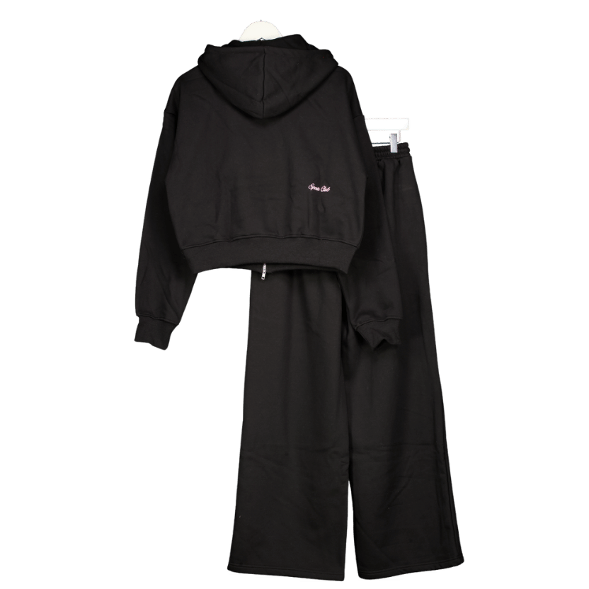 White Fox 2-piece Black Allie Boxy Zip Front Hoodie (UK XS/S)  & Wide Leg Sweatpants (UK M)