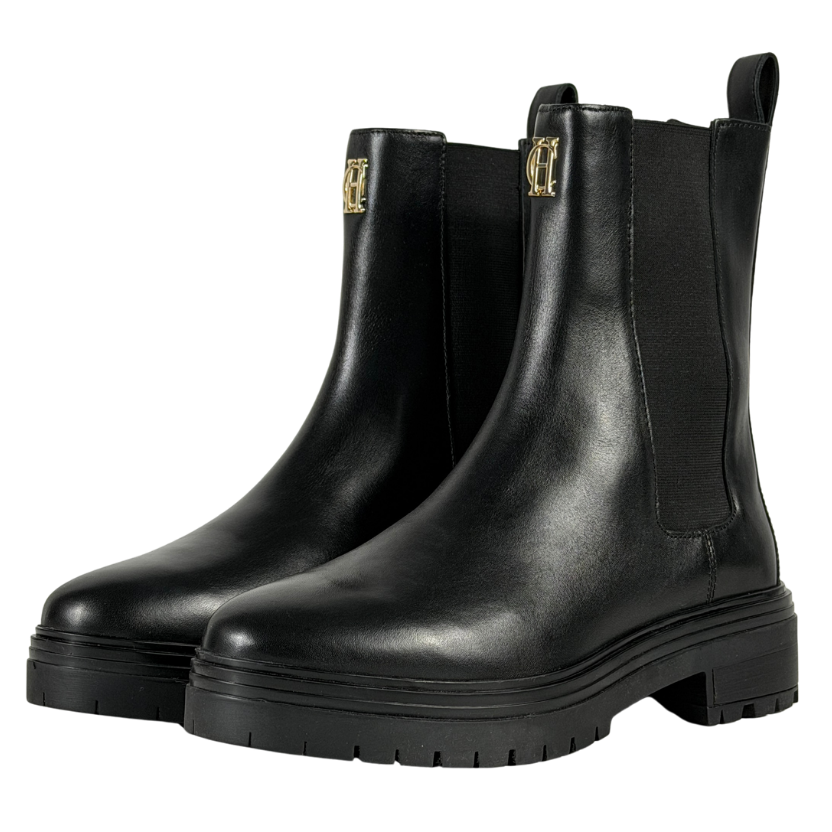 HOLLAND COOPER Black Leather Astoria Chelsea Ankle Boot With Gold Hc Logo UK 5 EU 38 👠
