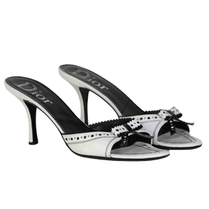 DIOR White Vintage Dior Monochrome Bow Mules UK 7 EU 40