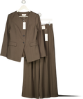 M&S Brown 2-piece Collarless Blazer & Pleated Wide Leg Trousers Set - Mole UK 10