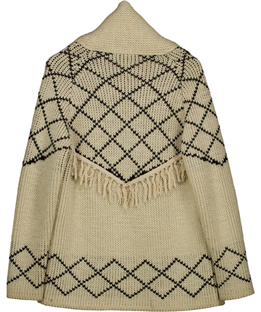 Anine Bing Beige Chunky Knit Ethnique Fringed Cardigan UK S