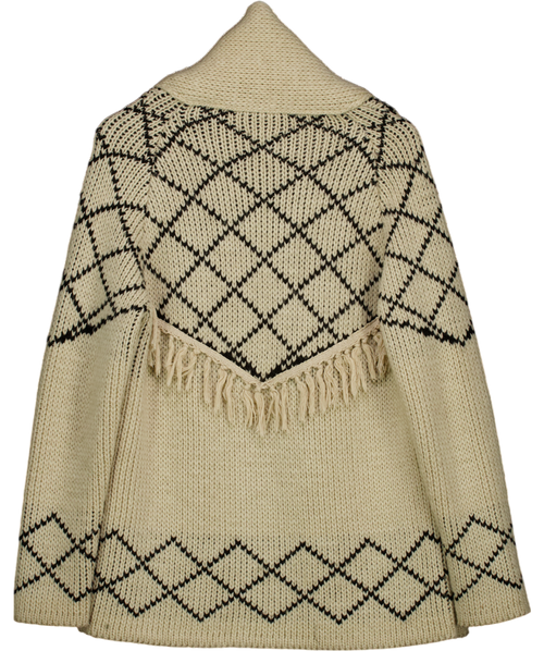 Anine Bing Beige Chunky Knit Ethnique Fringed Cardigan UK S