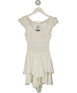 PRINCESS POLLY White Swiss Dot Shirred Waist Mini Dress UK 4
