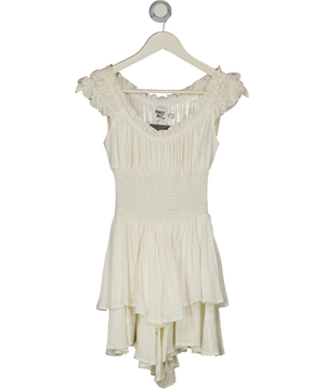 PRINCESS POLLY White Swiss Dot Shirred Waist Mini Dress UK 4