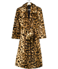 KHY BY KYLIE JENNER Brown Signature Leopard Faux Fur Coat UK XS