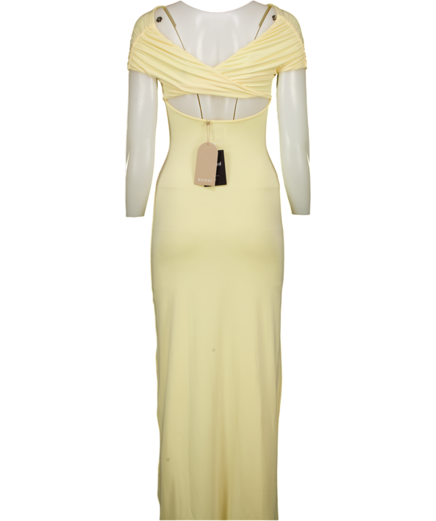 MESHKI Off Shoulder Slinky Maxi Dress - Lemon Yellow UK XS