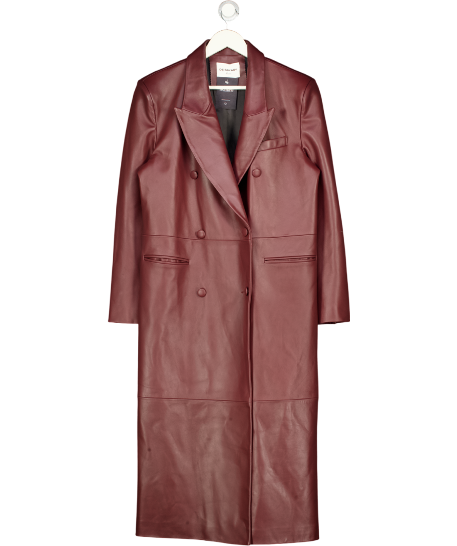 DE SAVARY LONDON Burgundy Red Leather Trench Coat UK M