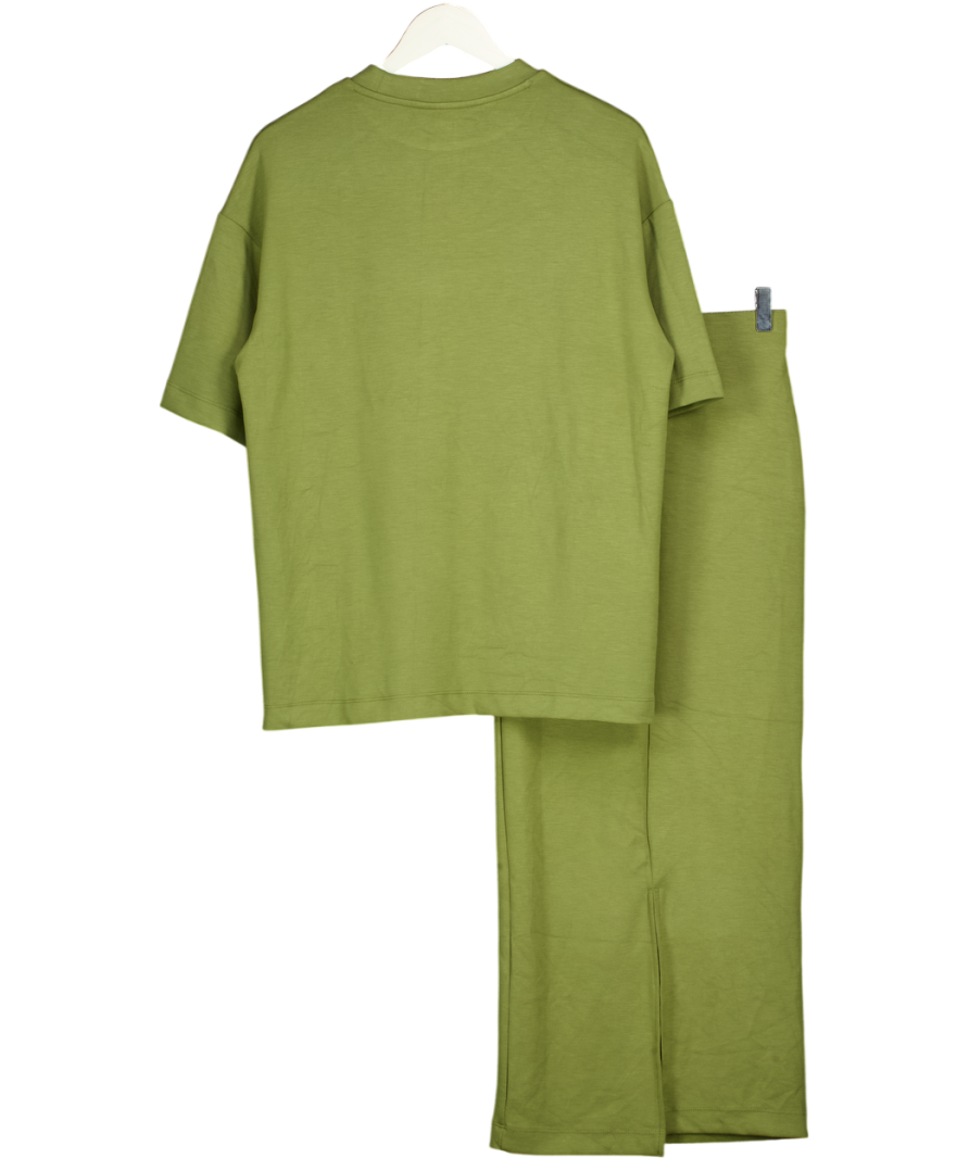 RIVER ISLAND Green 2-piece Khaki Premium Short Sleeve Oversized T-shirt And Maxi Skirt Set UK XS