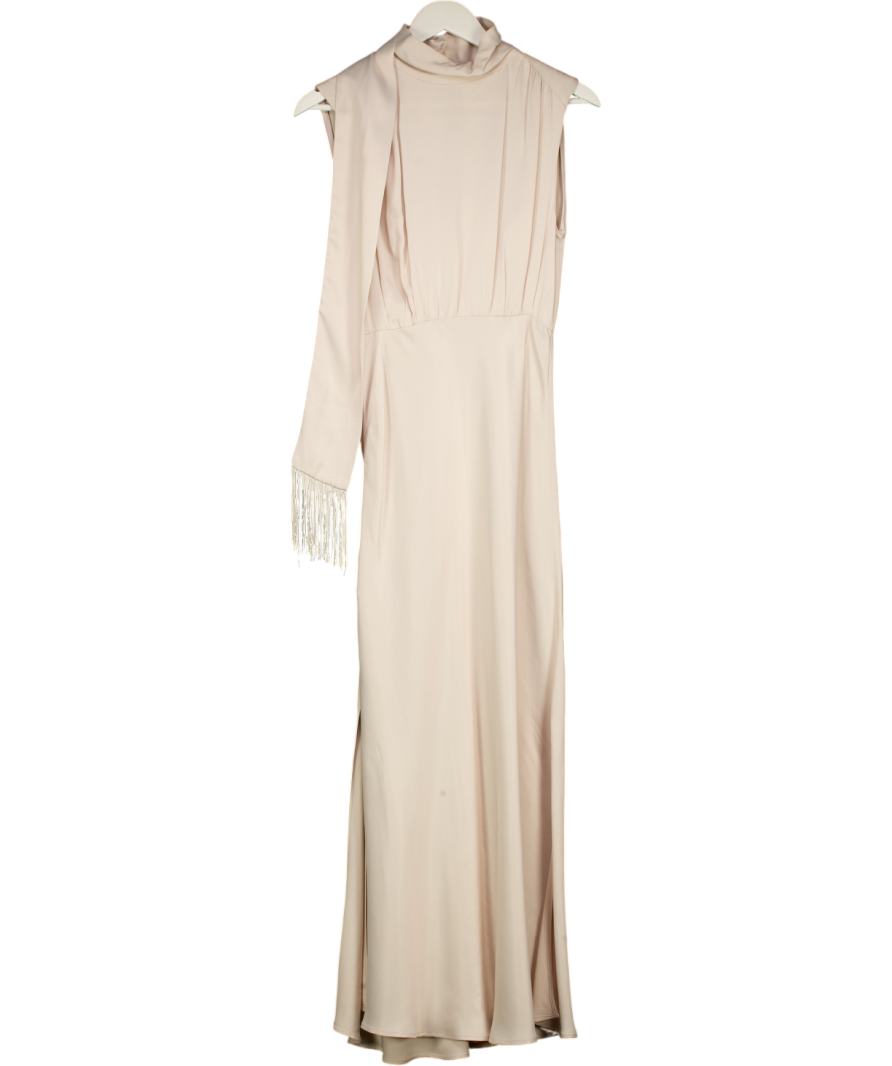 MANGO Cream High Neck Scarf Detail Maxi Dress UK XS